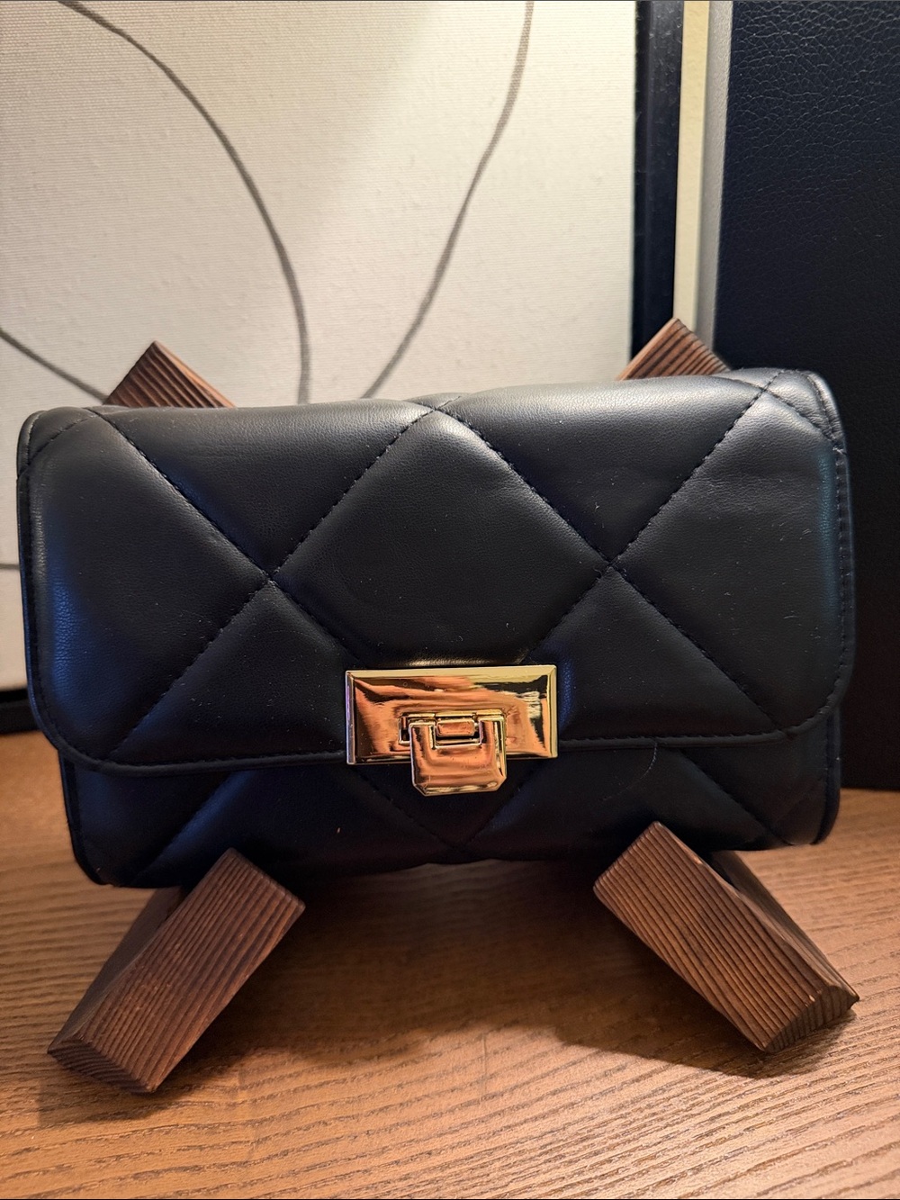 Urban Expressions Black Quilted Crossbody with Gold Turn-Lock